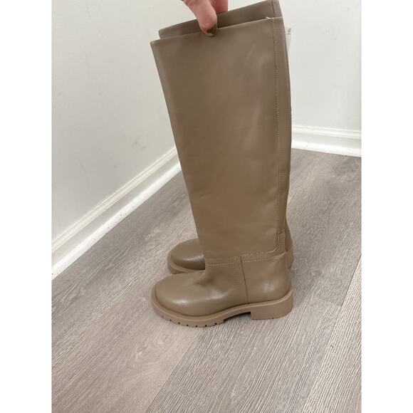 NWT Zara Leather Flat Knee High Boots Size 5 Taupe Sand Minimalist Blogger Fave - Picture 6 of 10